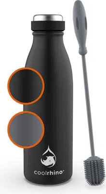 Produktbild von coolrhino Edelstahl-Trinkflasche 500ml, 1L – Kohlensäure geeignete Sportflasche inkl. Reinigungsbürste – BPA frei, Auslaufsicher -Thermosflasche & Teeflasche für Uni, Schule, Fitness, Outdoor, Camping