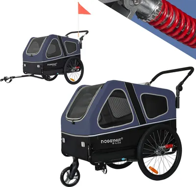 Produktbild von Doggyhut S-Line XXL Hundeanhänger & Hundebuggy mit Federung 2 in 1 Hunde Fahrradanhänger Jogger gefedert bis 45 kg