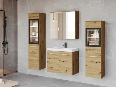 Produktbild von MIRJAN24 Badmöbel-Set Madrit II, Badezimmer-Set mit Spiegel und Waschbecken (Farbe: Artisan Eiche, mit Siphon, mit weißer LED Beleuchtung)