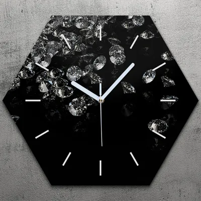 Produktbild von Uhr hexagonal 40 cm Glas Geräuschlos weiße Zeiger - Diamanten Edelsteine