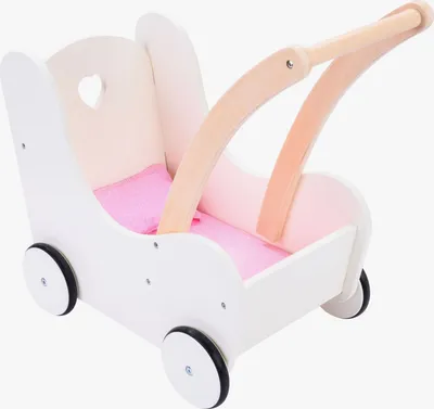 Produktbild von Angel Sports Puppenwagen Holz rosa-weiß mit Zubehör