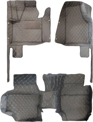 Productafbeelding van Set vloermatten voor auto, kunstleer, zwart/blauw, geschikt voor 5 zitplaatsen, universeel, geschikt voor alle weersomstandigheden, antislip, beschermt het interieur van de auto
