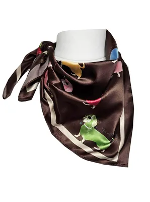 Produktbild von Nickituch DACKEL Braun Bunt 70x70 Satin Damen Halstuch Bandana Hund Druckmotiv