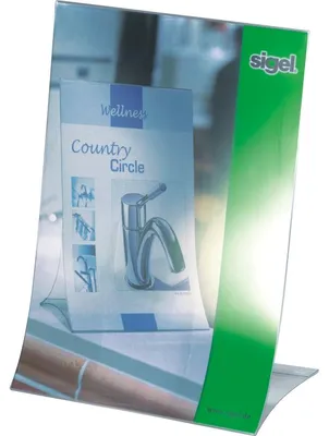 Produktbild von SIGEL TA160 Tischaufsteller, DIN A4 (210x297 mm), schräg, einseitige Präsentation, glasklar, Hartplastik
