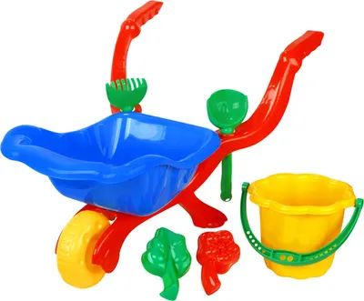 Produktbild von 6er-Pack Kunststoff-Kinderschubkarren 51x31x23 cm mit passendem Zubehör