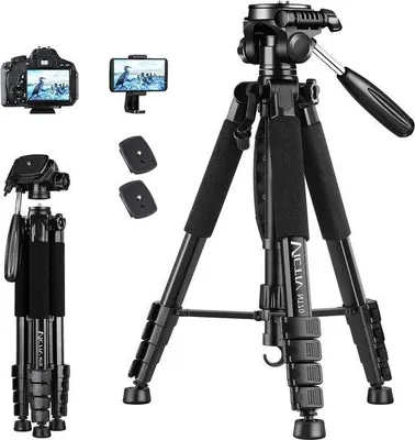 Produktbild von 185cm Aluminium-Kameraschub mit abnehmbarer 3-fach-Stativkopf für Smartphone DSLR Kamera