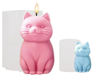Produktbild von 2 Stück 3D-Katzen-Silikonformen, Silikon-Kerzenformen, niedliche Katzen-Gipskerzenformen für Betontiere, Kerzenhalterdekoration, Kerzenformen für Bastelprojekte, DIY-Tischdekoration