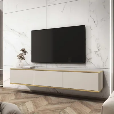 Obrázek produktu pro Banff TV175 - TV skříňka, béžové hladké čelo, dub artisan, šířka 175 cm, výška 30 cm, hloubka 32 cm