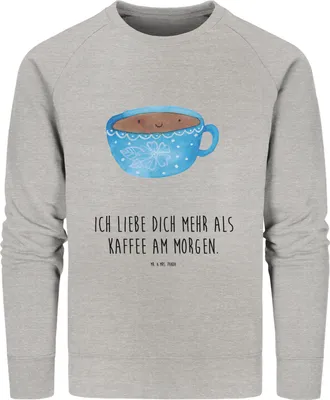 Produktbild von Mr. & Mrs. Panda Rundhals Pullover Kaffee Tasse Größe XS - Heather Grey - Geschenk, Organic Sweatshirt, Pulli, Glücklich, Genuss, Sweater, Lustige Sprüche, Baumwoll