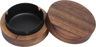 Produktbild von Famanu Aschenbecher mit Deckel für Innen- und Außenbereich - Edelstahl - Schwarz