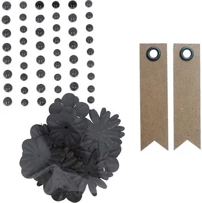 Produktbild von Perlen & Klebstoff Papierblumen - Schwarz + 20 Wimpel Kraft Etiketten