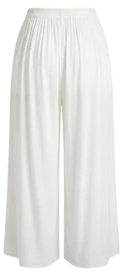 Produktbild von Damen Hose mit weiten Beinen und elastischem Bund mit Kordelzug, weiß, Größe L