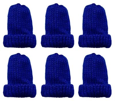 6 gestrickte Eierwärmer, Mini-Mützen, dunkelblau, Polyester, 13-19 cm Umfang