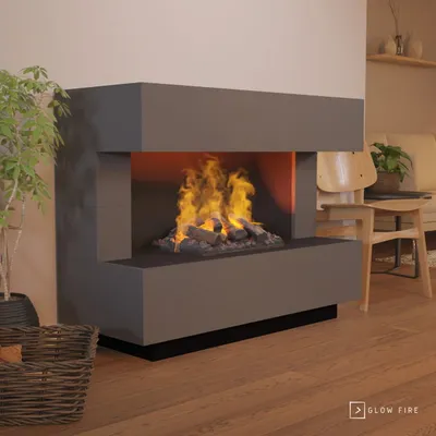 Produktbild von GLOW FIRE Elektrokamin 'Kant' | Wasserdampf Kamin mit OMC 500 inkl. Holz in grau| HxBxT: 120x90x50 cm