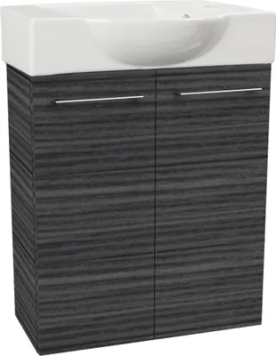 Produktbild von Fackelmann SBC B. PERFEKT Gäste WC Set 2-teilig 55 cm, Anthrazit Holzoptik, 2 Türen, Keramik Hahnloch rechts