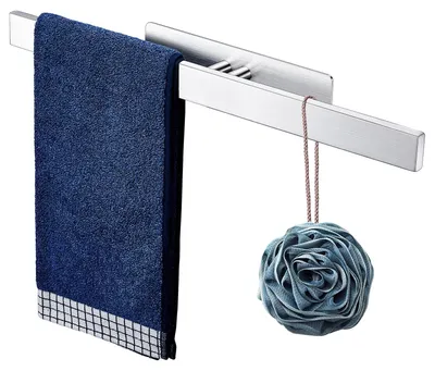Image de Porte-serviettes mural en acier inoxydable sans perçage, porte-serviettes sans perçage, porte-serviettes pour salle de bains, porte-serviettes pour cuisine, porte-serviettes autocollant