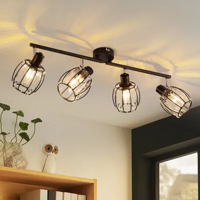 Zdjęcie produktu dla ZMH reflektor sufitowy 4 płomienie lampa sufitowa salon spot sufitowy vintage kryształowy klosz spot sufitowy E14 czarny 350° obrotowy reflektor do sypialni kuchni (bez żarówki)