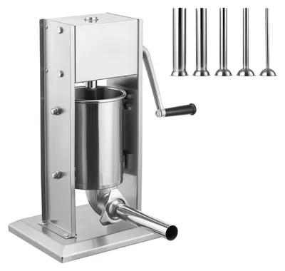 Produktbild von SucceBuy Manueller Wurstfüller 3 L, Vertikale Wurstfüllmaschine mit 5 Füllrohren, Fleischfüllmaschine aus Edelstahl mit Zweigangsystem, Wurstpresse für den gewerblichen und privaten Einsatz