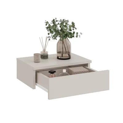 Produktbild von KOMTO Wandregal mit Schublade Cashmere - Nachttisch Hängend Nachttisch Wandmontage Wandschublade Nachtschrank Hängend | Monaco 46 x 30 x 15 cm
