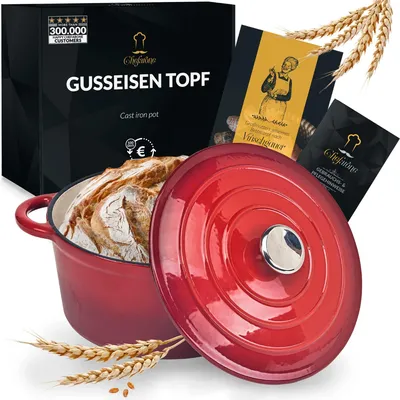 Zdjęcie produktu dla Omgoods - Garnek żeliwny emaliowany, 26 cm, 4,7 L - z pokrywką, idealny do duszenia