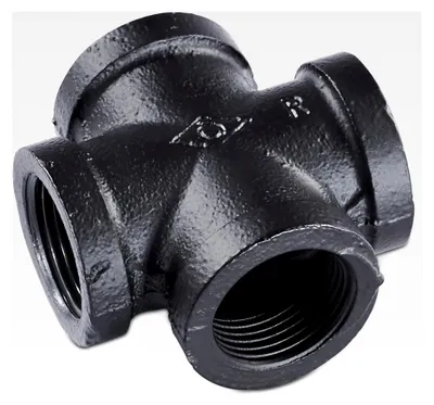Produktbild von Temperguss Fitting 4-Fach - 3/4 Zoll für DIY Kleiderstange im Industrial Loft Design | 4-Fach CROSS | pulverbeschichtetes Wasserrohr in schwarz für Garderobe/Kleiderschrank