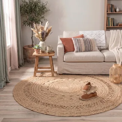 Produktbild von Volero - Jute Teppich Rund - Fair Rotan Natur - Ø 180 cm - Wohnzimmer, Esszimmer, Schlafzimmer - Boho, Ländlich, Modern