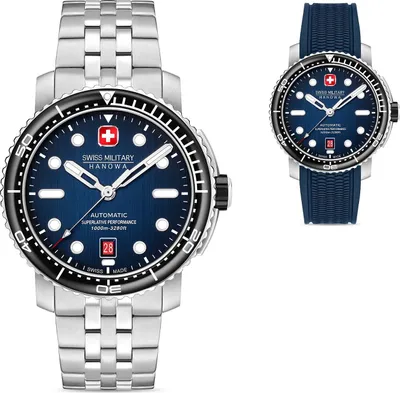 Produktbild von SWISS MILITARY HANOWA Herrenuhr Automatikuhr silber / blau onesize Herren 44,5 SMWGL0002001-SET, SMWGL0002002-SET
