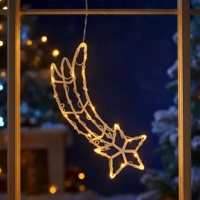 Produktbild von LED Fensterbild mit Dual Timer - Sternschnuppe - Weihnachts Fenster Deko Silhouette warm weiß beleuchtet