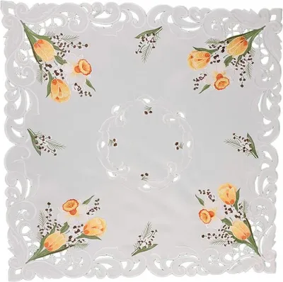 Produktbild von Tischdecke, quadratisches Deckchen, bestickt, Ostern, Blumen 85x85 cm