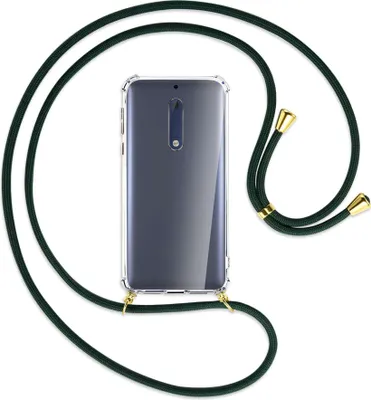 Produktbild von Handykette Backcover-Schutzhülle mit Band (Metall goldfarben) für Nokia 5 - dunkelgrün