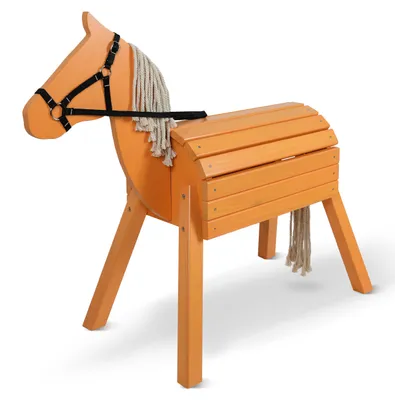 Produktbild von Pink Papaya Holzpferd aus massivem Holz, Braun, 60 cm Sitzhöhe, Spielpferd für Kinder