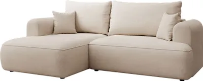 Produktbild von Selsey Ovo Mini - Eckschlafsofa linksseitig mit Stauraum, Easy-Clean-Chenille-Bezug, creme