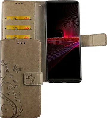 Zdjęcie produktu dla Etui na telefon Sony Xperia 5 III z klapką ochronną i kieszenią na kartę, kolor: szary kwiatowy