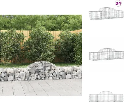 Productafbeelding van vidaXL Gabionen met boogvorm, 4 stuks, 200x50x40/60 cm, verzinkt staal - Bloempotten en plantbakken