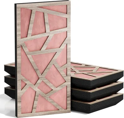 Productafbeelding van Set van 10 smalle akoestische panelen SKYROSS-F, fluweel, 50x25 cm, Sonoma/Roze