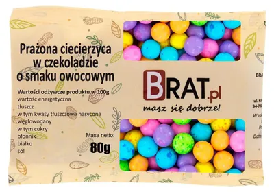 Zdjęcie produktu dla Prażona ciecierzyca w czekoladzie o smaku owocowym 80g