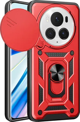 Produktbild von Hülle für Honor Magic5 Pro Magnetische Ring Ständer Halter Dia Kameraschutz TPU Bumper Silikon Schutzhülle Rot