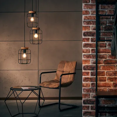 Produktbild von BRILLIANT schwarze Pendelleuchte GWEN | 3 flammige runde Hängeleuchte mit nachhaltigen Holzdetails am Schirm | 3x E27 Fassung max. 40 Watt | Metall/Holz