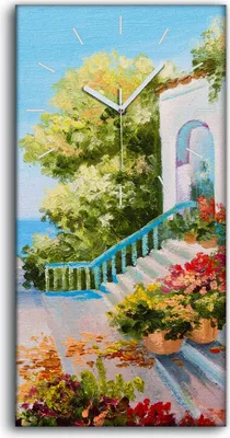 Produktbild von Leinwand Uhr Küche Wohnzimmer Bild 30x60 Malerei Blumen Meer Landschaft Natur - weiße Hände