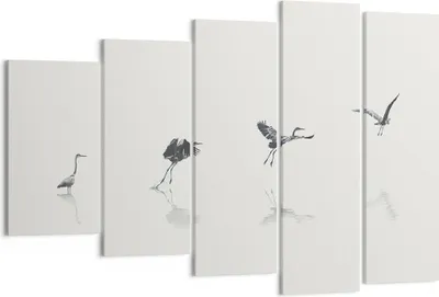 Produktbild von Bild auf Leinwand - Leinwandbild - 5 Teile - Flug Vogel Reiher - 150x100cm - Wand Bild - Wanddeko - Wandbilder - Leinwanddruck - Bilder - Wanddekoration - Leinwand bilder - Wandbild - EG150x100-5096