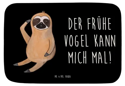 Produktbild von Mr. & Mrs. Panda Badematte Faultier Vogel - Schwarz - Geschenk, teppich für bad, Badvorleger, Badteppich, faul, Morgenmuffel, duschmatte, Badezimmerteppich