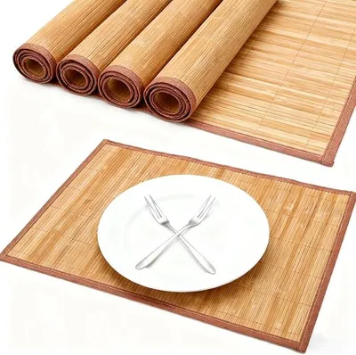 Produktbild von PolkaHome® 4er Set Bambus Platzsets 45x30 cm – abwaschbar, hitzebeständig, rutschfest, waschbar, aufrollbar, für Küche Esstisch