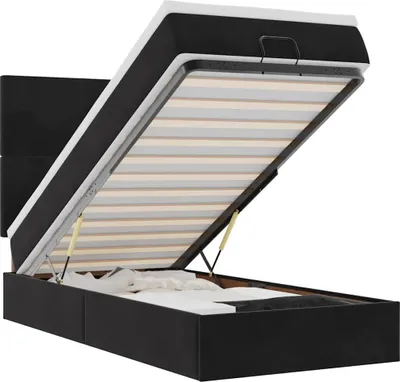 Image de vidaXL Ottoman-lit avec matelas noir 90x190 cm velours