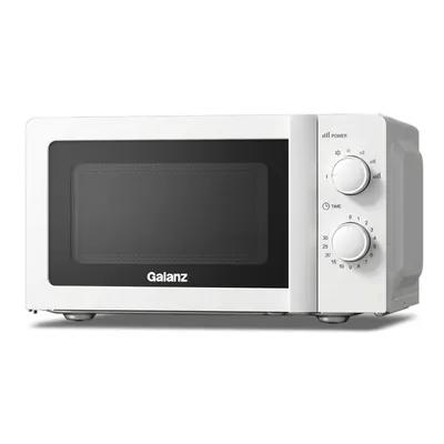 Produktbild von Galanz Mikrowelle 20 Liter Weiß 700 Watt, Retro Design Standmikrowelle mit Drehregler, Auftaufunktion und Glasdrehteller