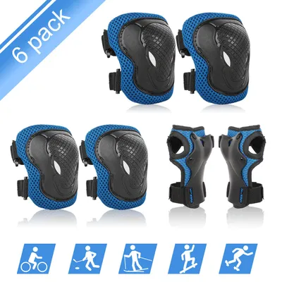 Produktbild von Integriertes Kinder-Schutzausrüstungsset, Kinder-Knieschützer, Ellbogenschützer, Handgelenkschützer, Scooter-Sport-Schutzausrüstungsset, Blau