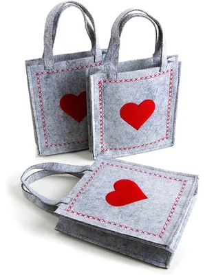 Produktbild von 3 kleine HERZ FILZTASCHEN rot grau18x20x5cm mit Henkel