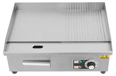 Produktbild von Elektrischer Grill - Gewerblicher Tischgrill - 220V 3000W - Halbflache Grillplatte - 55 x 43 x 24 cm - Edelstahl