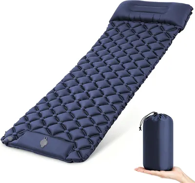 Obrázok produktu pre Samonafukovacia karimatka, nafukovacia matrace na kemping, 200x70x7 cm, modrá, vodotesná karimatka s pumpou na nohu + vankúšik, ultraľahká, prenosná a ergonomická