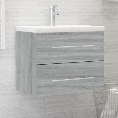 Produktbild von The Living Store Waschbeckenschrank mit Einbaubecken Grau Sonoma Holzwerkstoff
