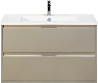 Produktbild von Sanox Badmöbel-Set Porto BxHxT 91 x 57 x 51 cm Frontfarbe kieselgrau mit Waschtisch Keramik weiß Griff chrom 84718852